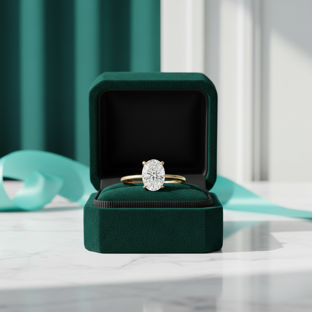 1.5 Ct Oval Cut Diamond OptionHidden Halo Engagement Ring - Evani Naomi Jewelry