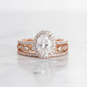 1.5 Ct Oval Diamond Option 14k Rose Gold Halo Engagement Ring Set - Evani Naomi Jewelry