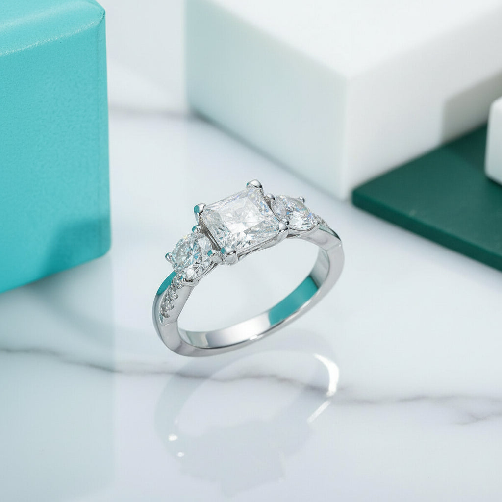 1.5 Ct Princess Cut Diamond Three Stone Engagement Ring-Evani Jewelry