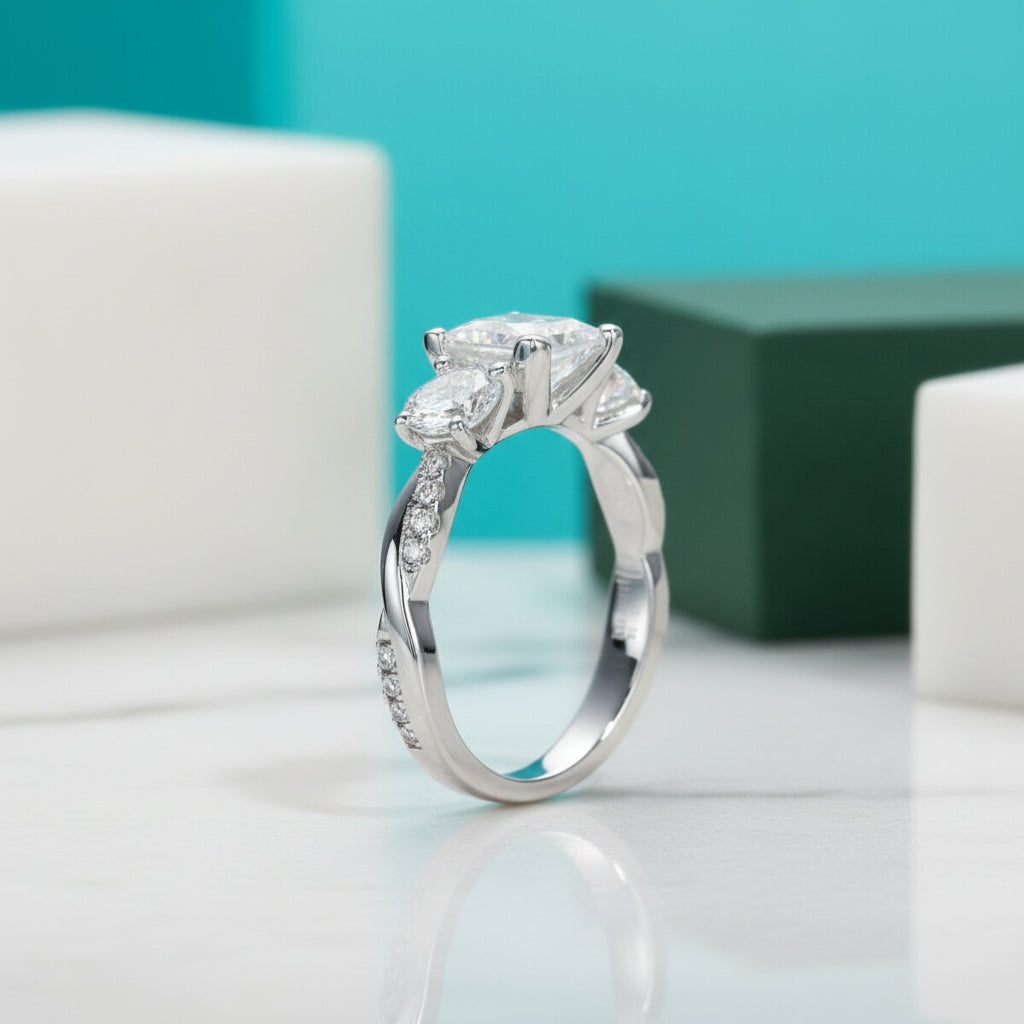 1.5 Ct Princess Cut Diamond Three Stone Engagement Ring-Evani Jewelry