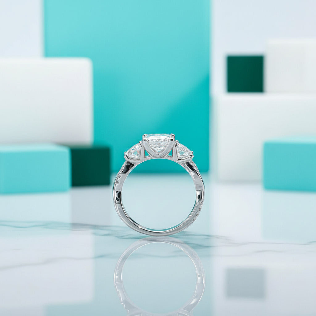 1.5 Ct Princess Cut Diamond Three Stone Engagement Ring-Evani Jewelry