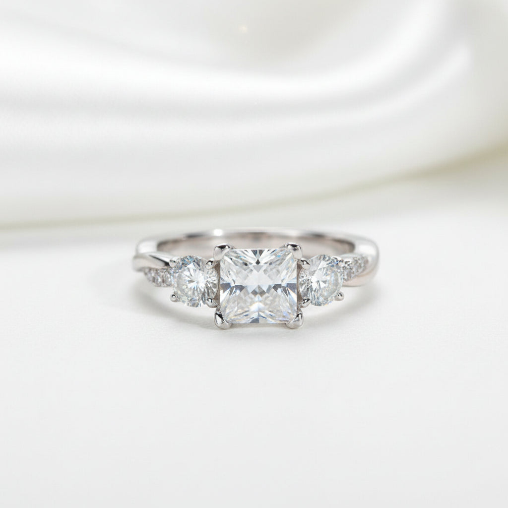 1.5 Ct Princess Cut Diamond Three Stone Engagement Ring-Evani Jewelry
