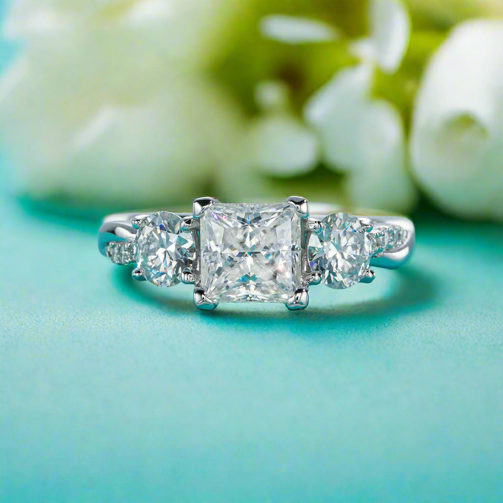 1.5 Ct Princess Cut Diamond Three Stone Engagement Ring-Evani Naomi Jewelry