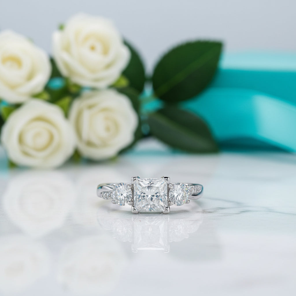 1.5 Ct Princess Cut Diamond Three Stone Engagement Ring-Evani Jewelry