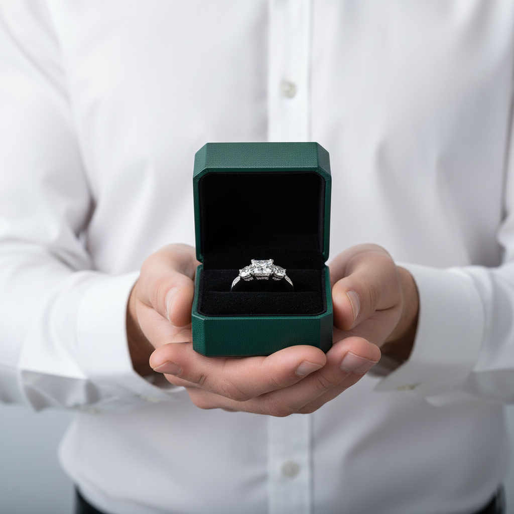 1.5 Ct Princess Cut Diamond Option Three Stone Engagement Ring