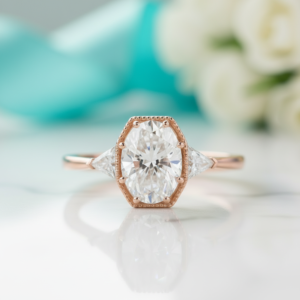 1.5 ct Oval Cut 14K Rose Gold Diamond Engagement Ring-Evani Jewelry