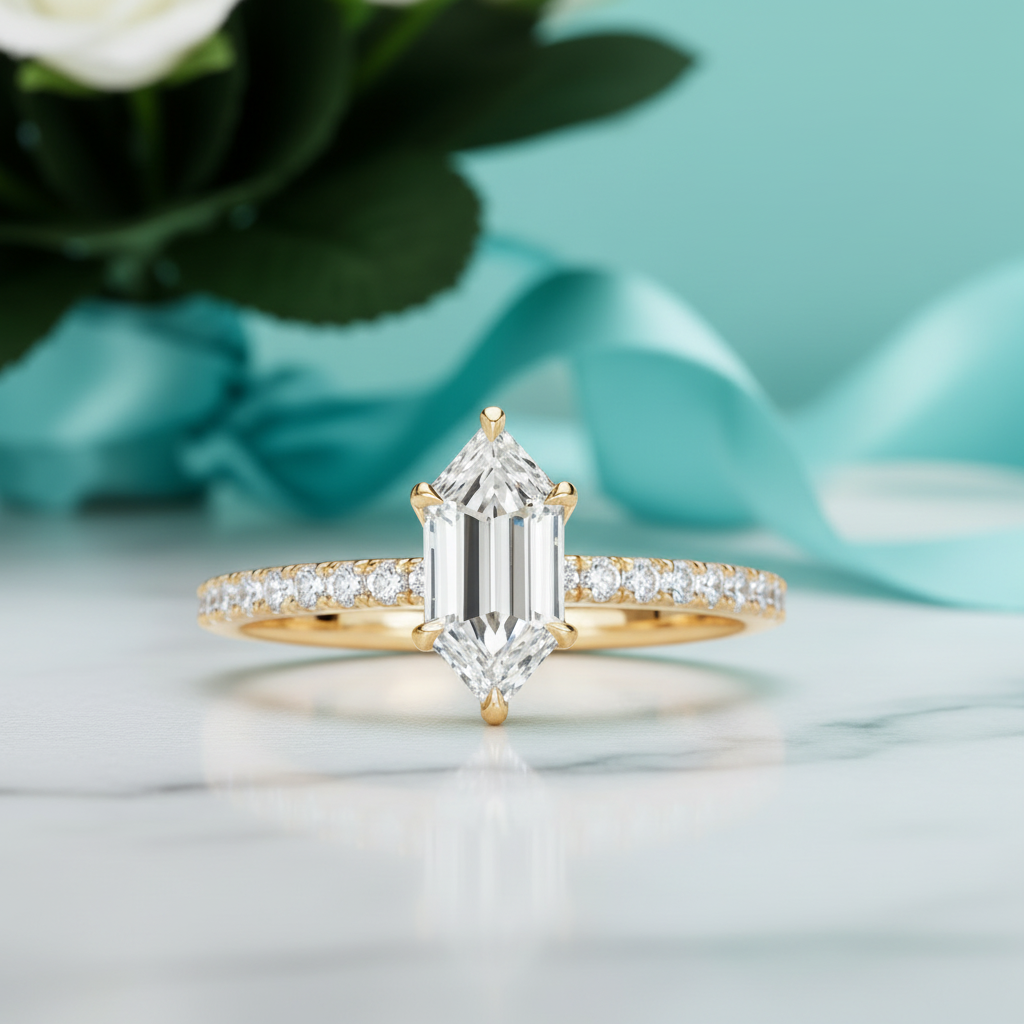 1.50 ct Hexagon Cut Diamond 14k Yellow Gold Engagement Ring-Evani Jewelry
