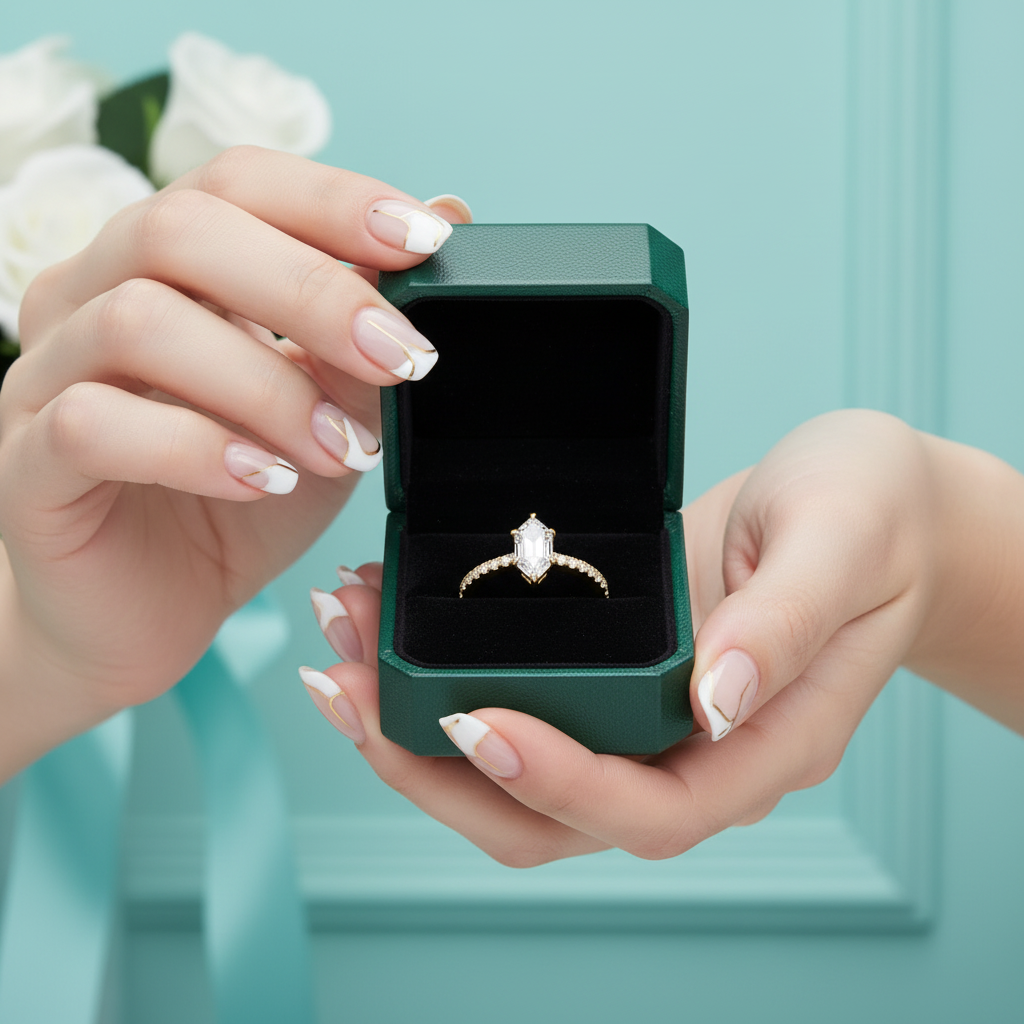 1.50 ct Hexagon Cut Diamond Option14k Yellow Gold Engagement Ring - Evani Naomi Jewelry