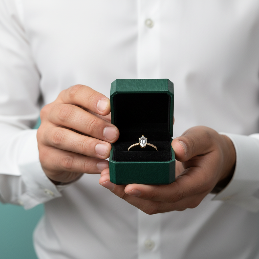 1.50 ct Hexagon Cut Diamond Option14k Yellow Gold Engagement Ring - Evani Naomi Jewelry