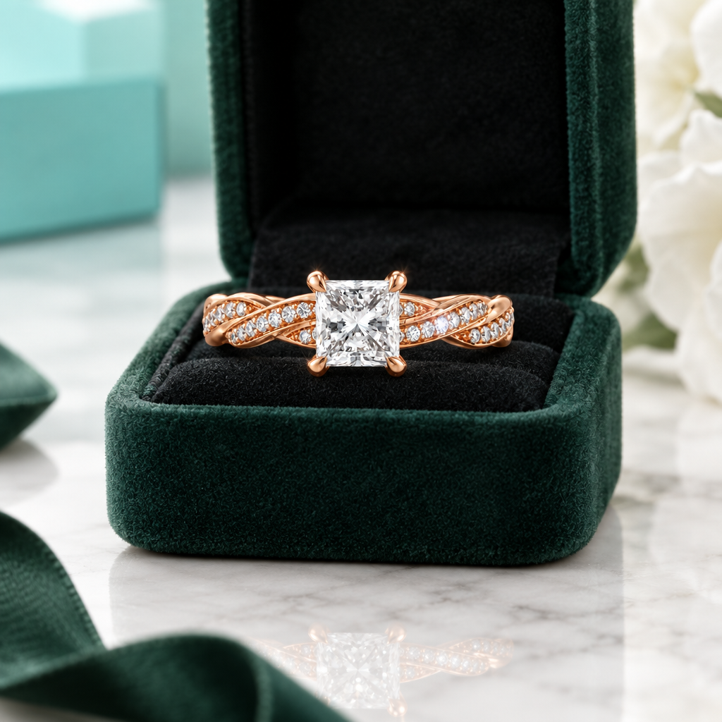 1.50 ct Princess Cut Diamond Option Twist Engagement Ring - Evani Naomi Jewelry