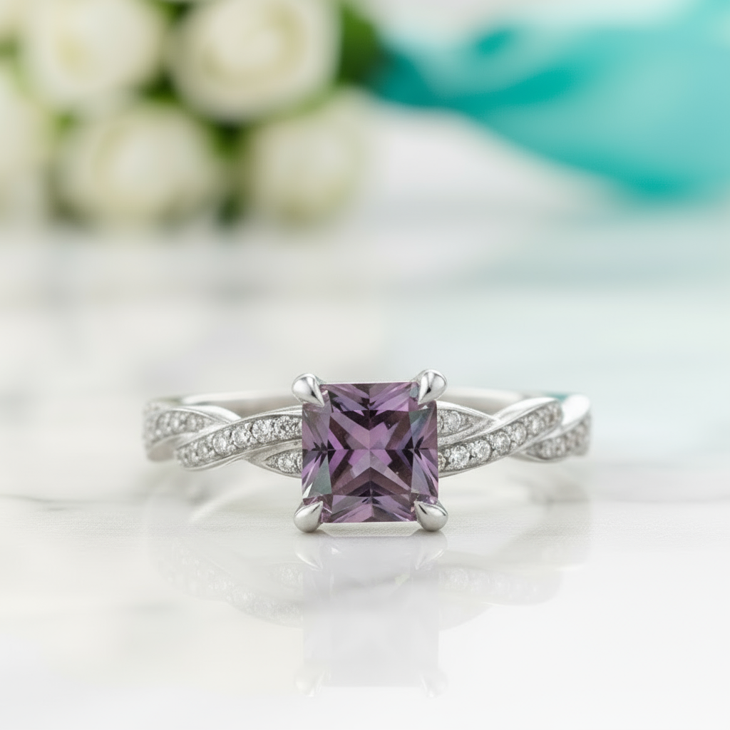 1.50 ct Princess Cut Alexandrite Twist Engagement Ring