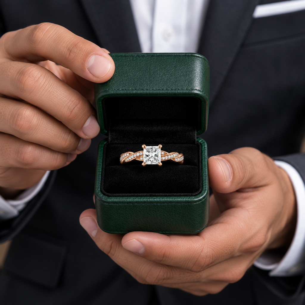 1.50 ct Princess Cut Diamond Option Twist Engagement Ring - Evani Naomi Jewelry