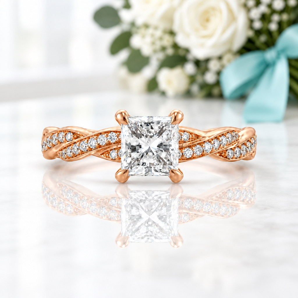 1.50 ct Princess Cut Diamond Option Twist Engagement Ring - Evani Naomi Jewelry