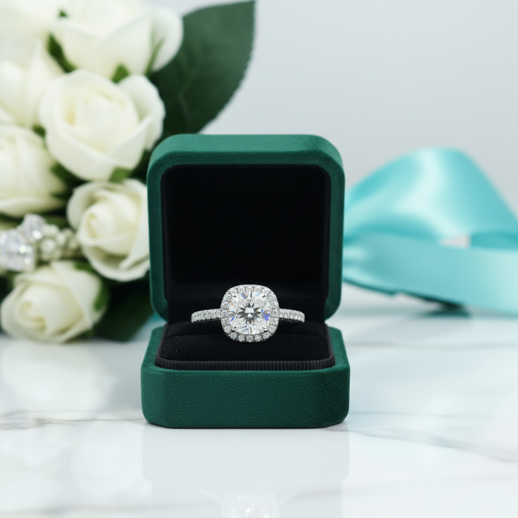 1.5ct 7mm Cushion Cut Diamond OptionHalo Engagement Ring - Evani Naomi Jewelry