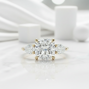 1.5ct Cushion Cut Three Stone Yellow Gold Diamond Engagement Ring-Evani Jewelry