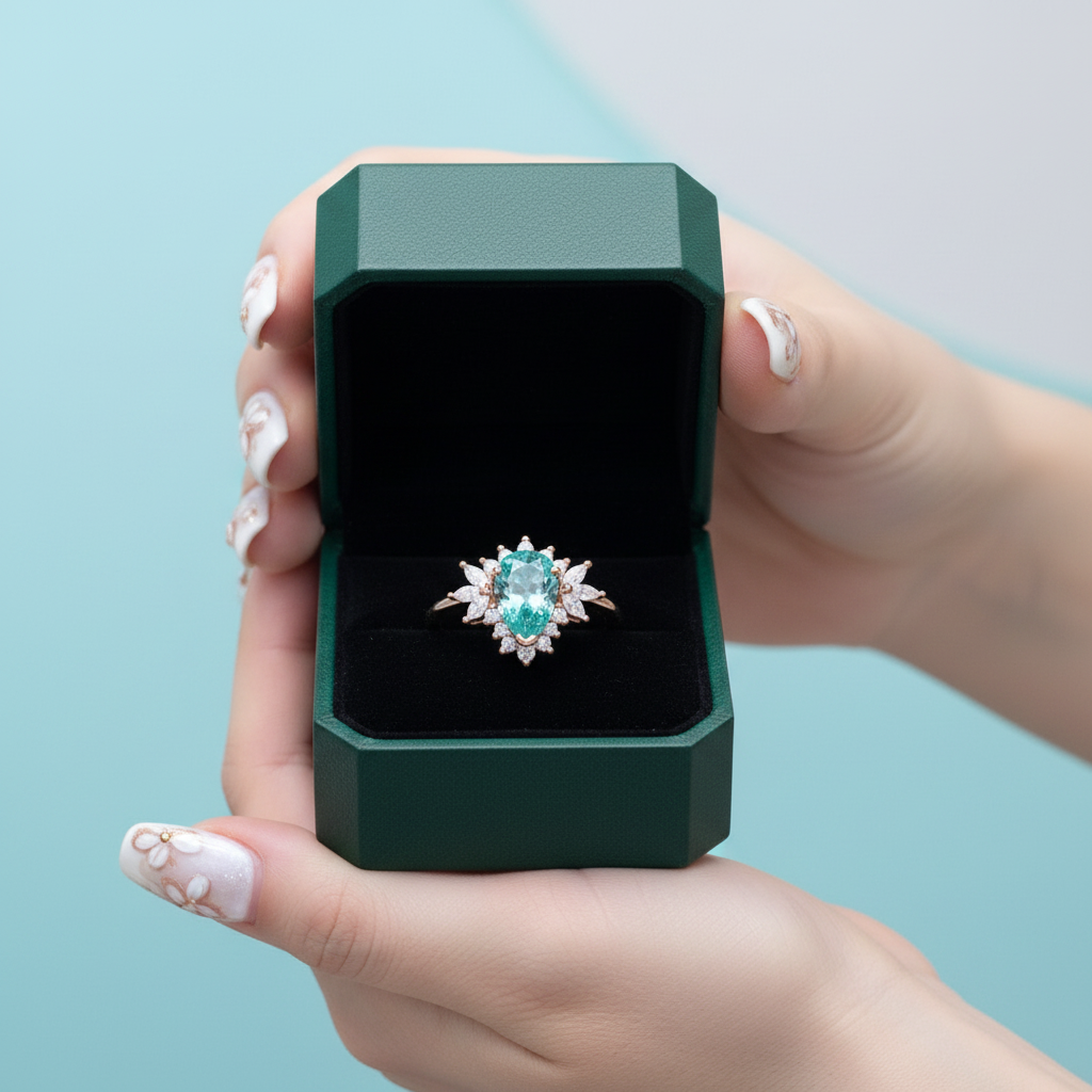 1.5ct Green Pear Cut Diamond OptionRing - Evani Naomi Jewelry