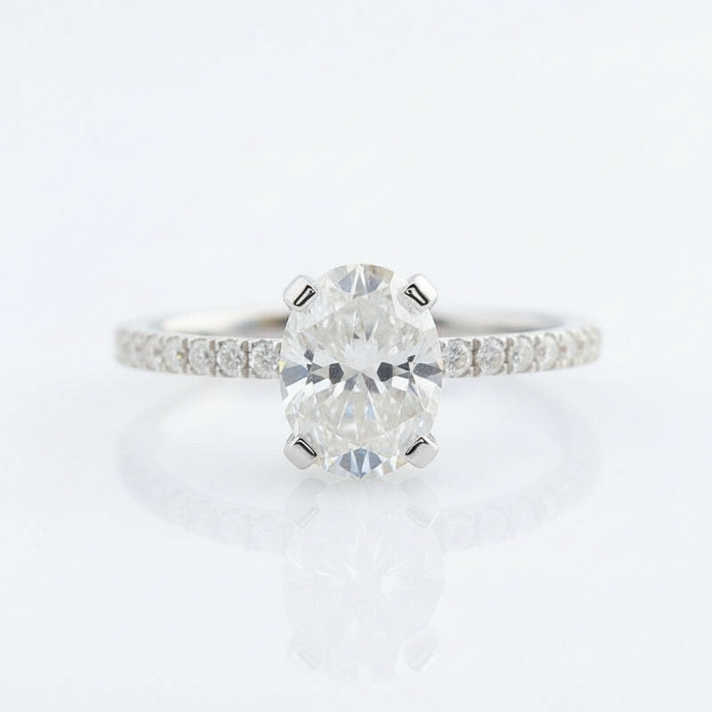 1.5ct Oval Cut Diamond OptionHalo 14K Engagement Ring - Evani Naomi Jewelry