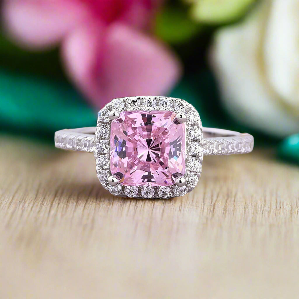 1.5ct Pink Cushion Cut Diamond Engagement Ring with Halo-Evani Naomi Jewelry