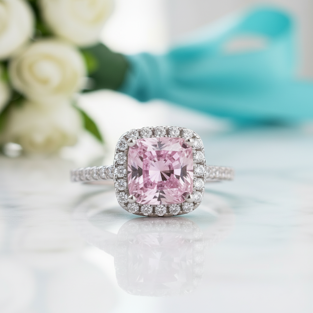 1.5ct Tourmaline Cushion Cut Engagement Ring with Halo - Evani Naomi Jewelry