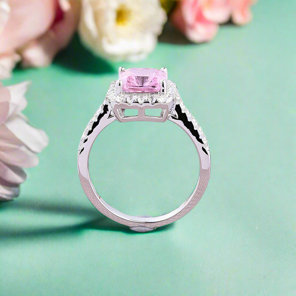 1.5ct Pink Cushion Cut Diamond Engagement Ring with Halo-Evani Naomi Jewelry