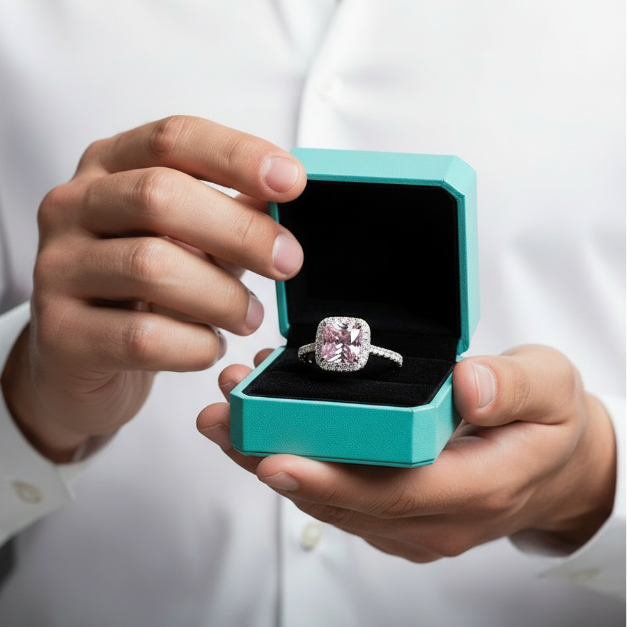 1.5ct Tourmaline Cushion Cut Engagement Ring with Halo - Evani Naomi Jewelry