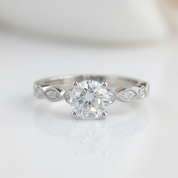 1ct 14K White Gold Antique Milgrain Diamond OptionEngagement Ring - Evani Naomi Jewelry