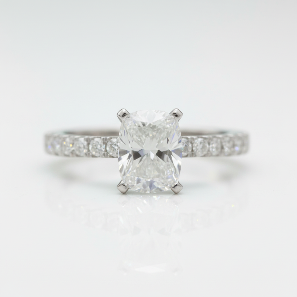 1ct Cushion Cut 14K Diamond Option Engagement Ring - Evani Naomi Jewelry