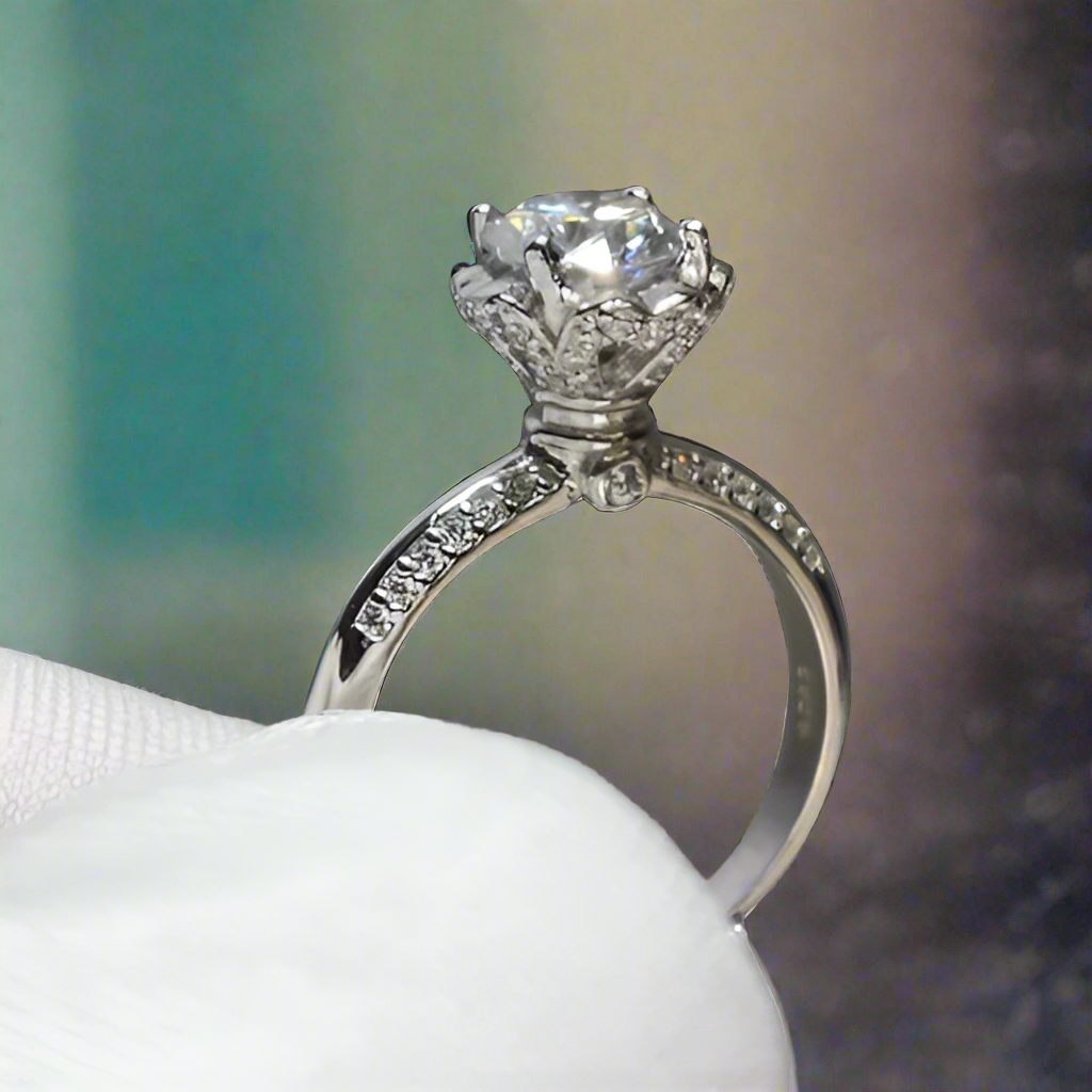 1ct Diamond Rose Bud White Gold Engagement Ring-Evani Jewelry