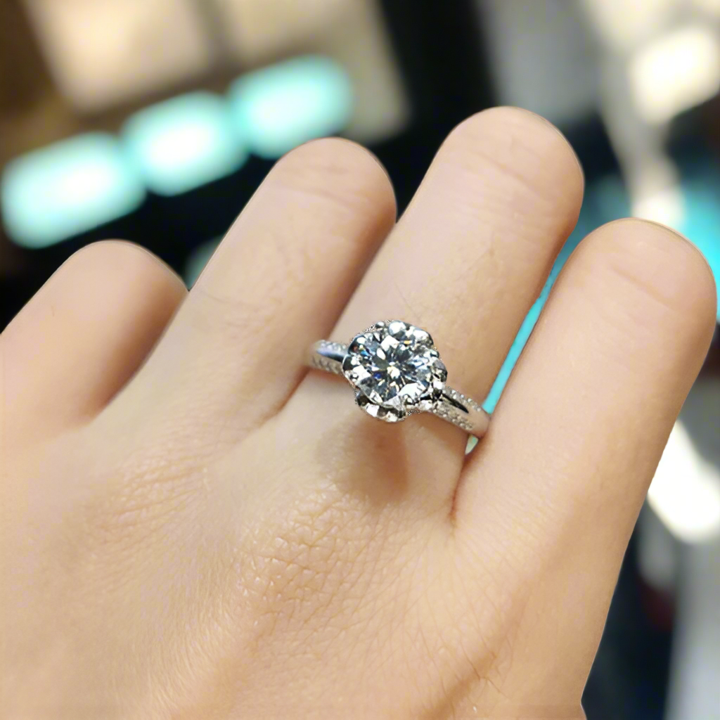 1ct Diamond Rose Bud White Gold Engagement Ring-Evani Jewelry