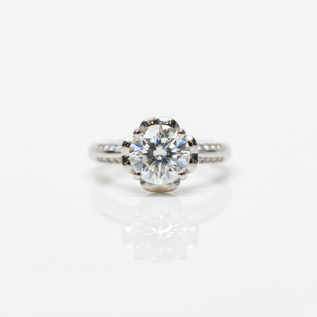 1ct Diamond OptionRose Bud White Gold Engagement Ring