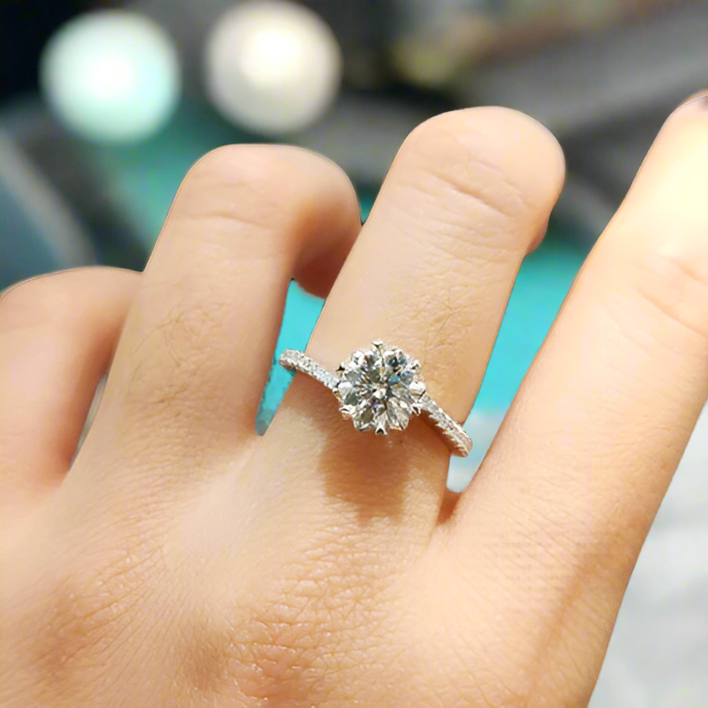 1ct Diamond Snowflake White Gold Engagement Ring-Evani Jewelry