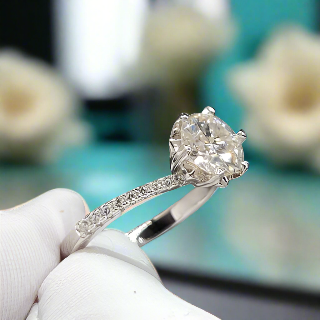 1ct Diamond Snowflake White Gold Engagement Ring-Evani Jewelry