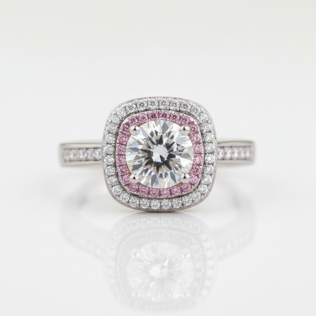 1ct Round Cut Diamond OptionDouble Halo Engagement Ring - Evani Naomi Jewelry
