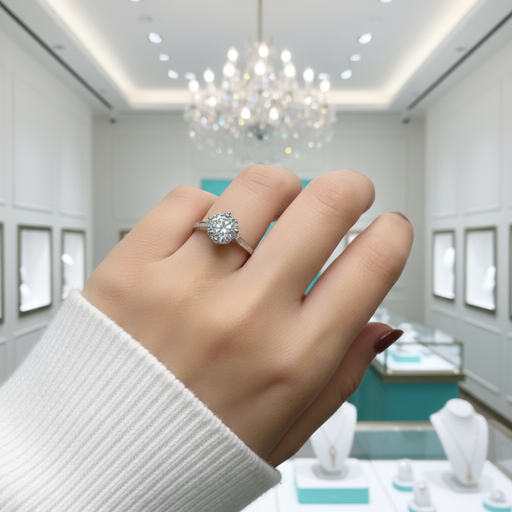 1ct Round Cut VVS1 Diamond Engagement Ring-Evani Jewelry