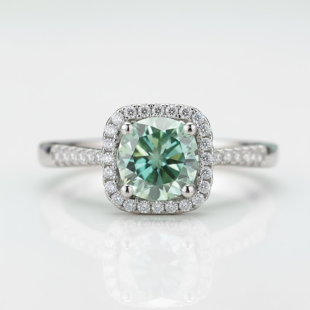 1ct Round Green Diamond OptionHalo Engagement Ring - Evani Naomi Jewelry