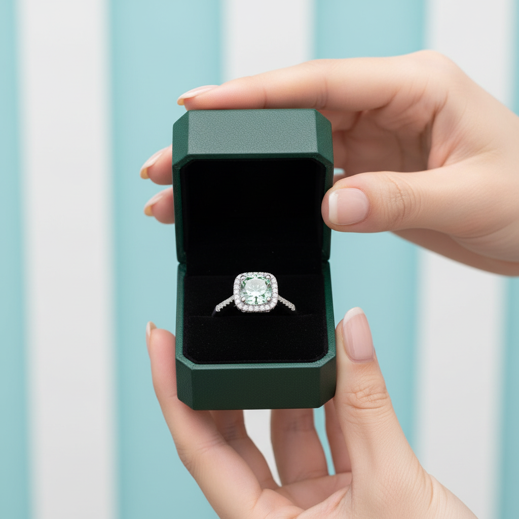 1ct Round Green Diamond OptionHalo Engagement Ring - Evani Naomi Jewelry