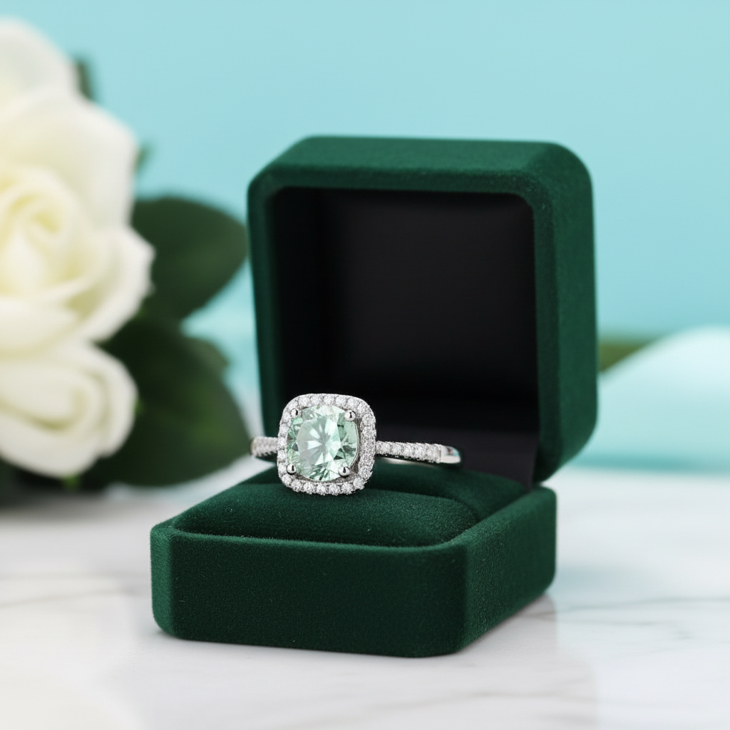 1ct Round Green Diamond OptionHalo Engagement Ring - Evani Naomi Jewelry