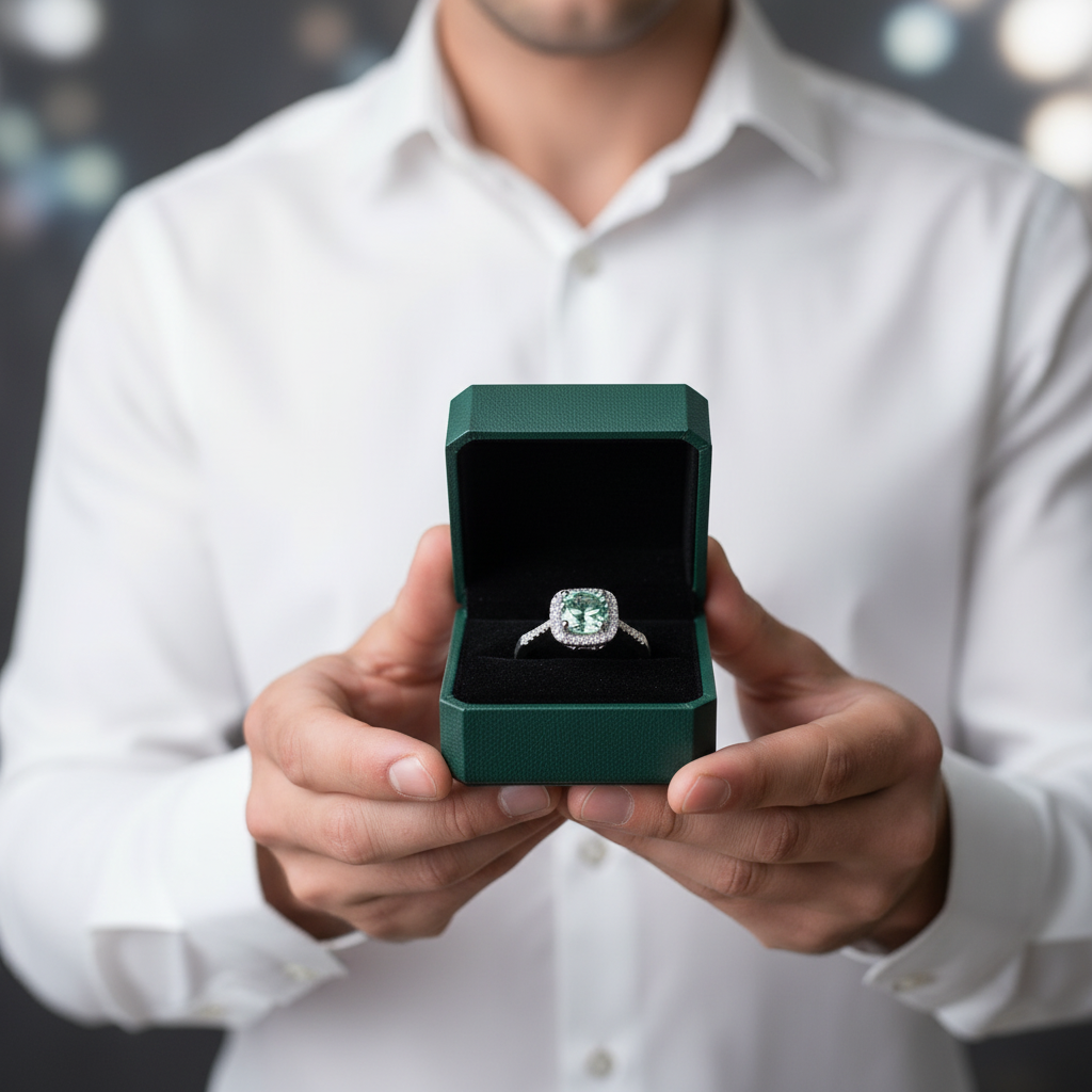 1ct Round Green Diamond OptionHalo Engagement Ring - Evani Naomi Jewelry