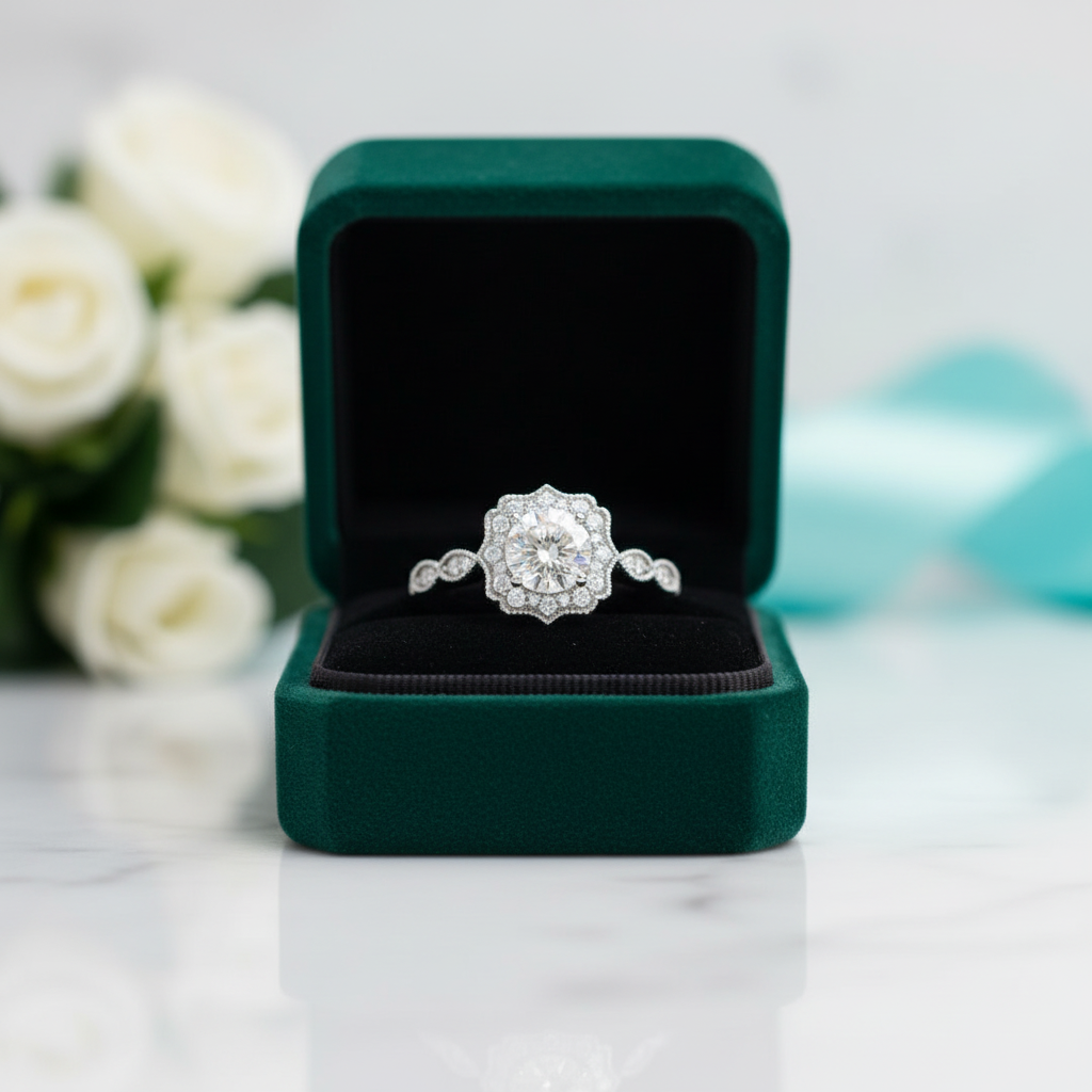 2 ct Vintage Halo Round Cut Diamond Option Engagement Ring - Evani Naomi Jewelry