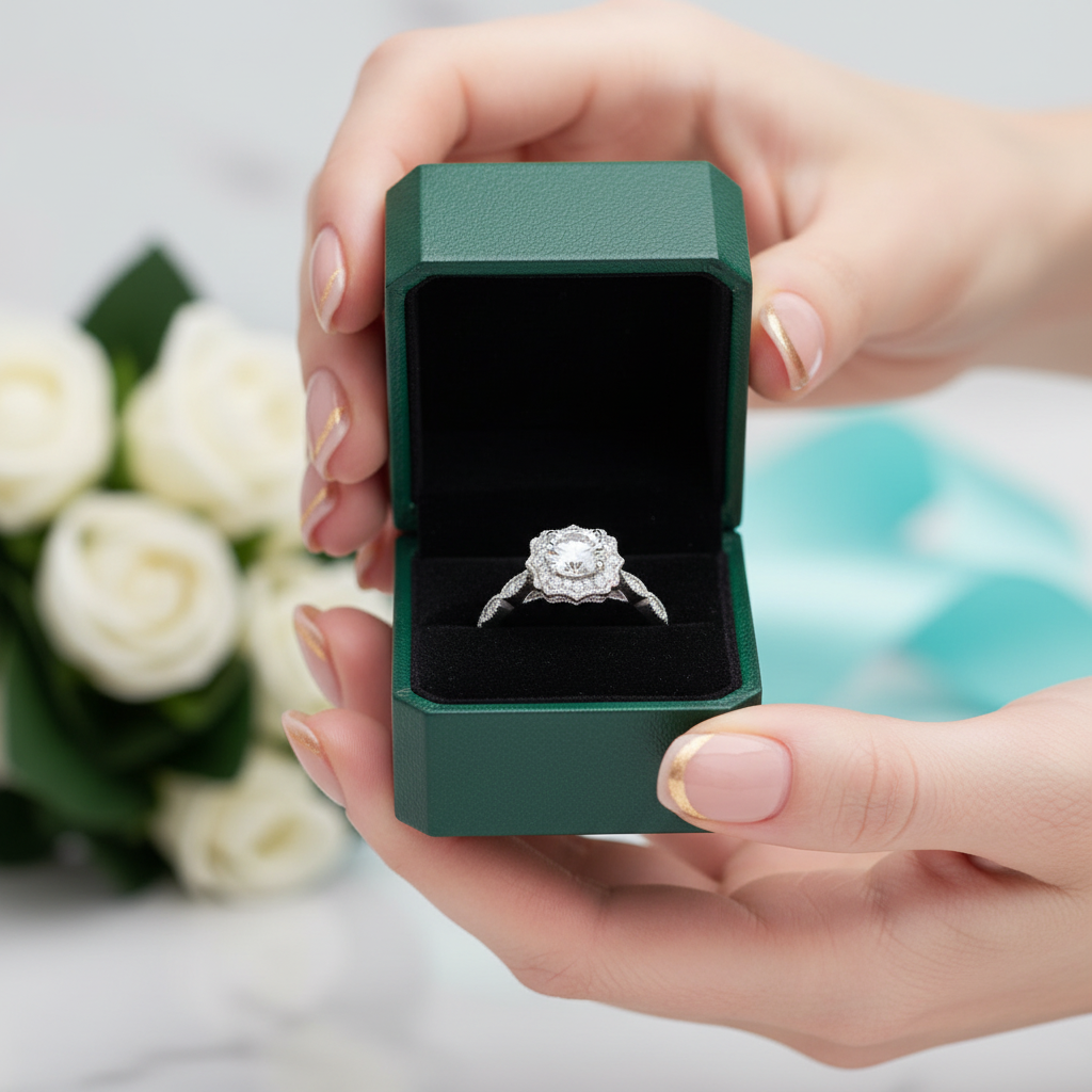 2 ct Vintage Halo Round Cut Diamond Option Engagement Ring - Evani Naomi Jewelry