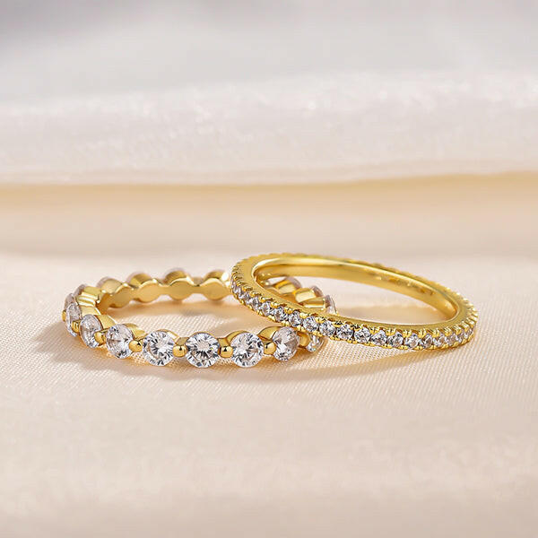 2 pcs Women's Stackable Yellow Gold Wedding Band Set-Evani Naomi Jewelry