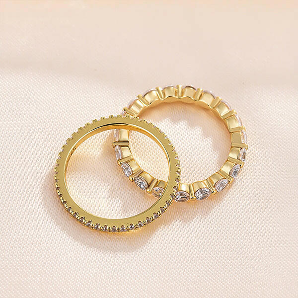 2 pcs Women's Stackable Yellow Gold Wedding Band Set-Evani Naomi Jewelry