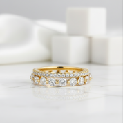 2 pcs Women's Stackable Yellow Gold Diamond Wedding Band Set-Evani Jewelry