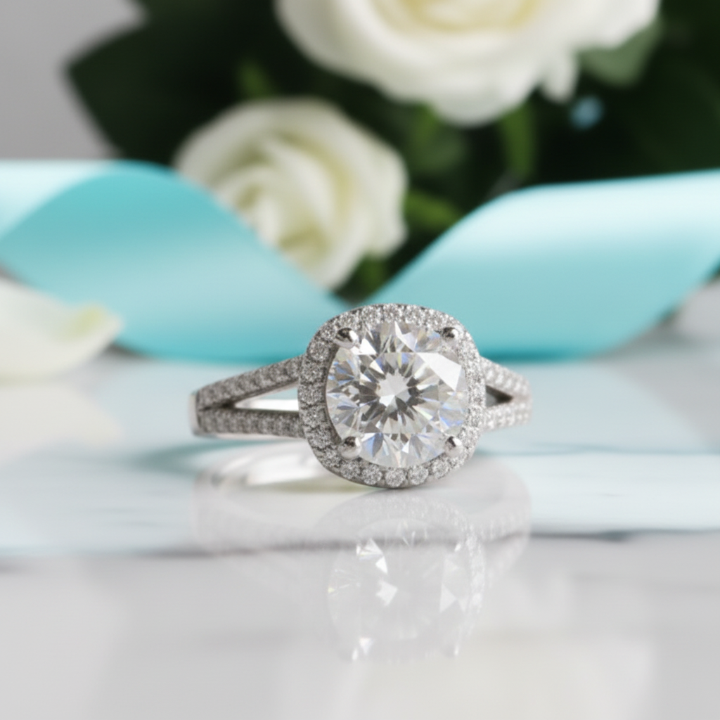 2.0 Carat Round Cut Diamond Option Split Shank Engagement Ring - Evani Naomi Jewelry