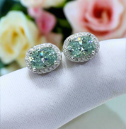 2.0 Ct Apple Green Oval Diamond Halo Stud Earrings-Evani Naomi Jewelry
