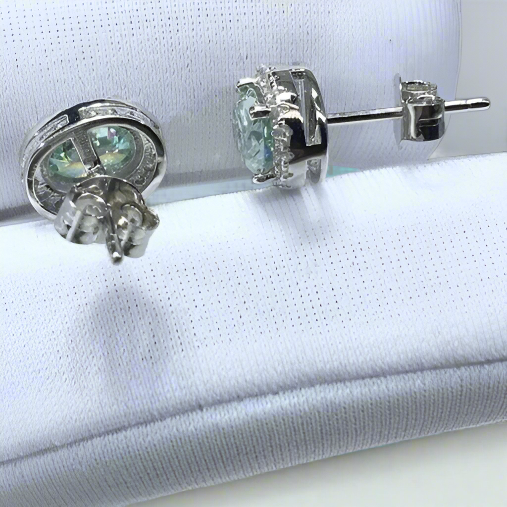 2.0 Ct Apple Green Oval Diamond Halo Stud Earrings-Evani Naomi Jewelry