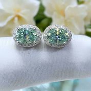 2.0 Ct Apple Green Oval Diamond Halo Stud Earrings-Evani Naomi Jewelry
