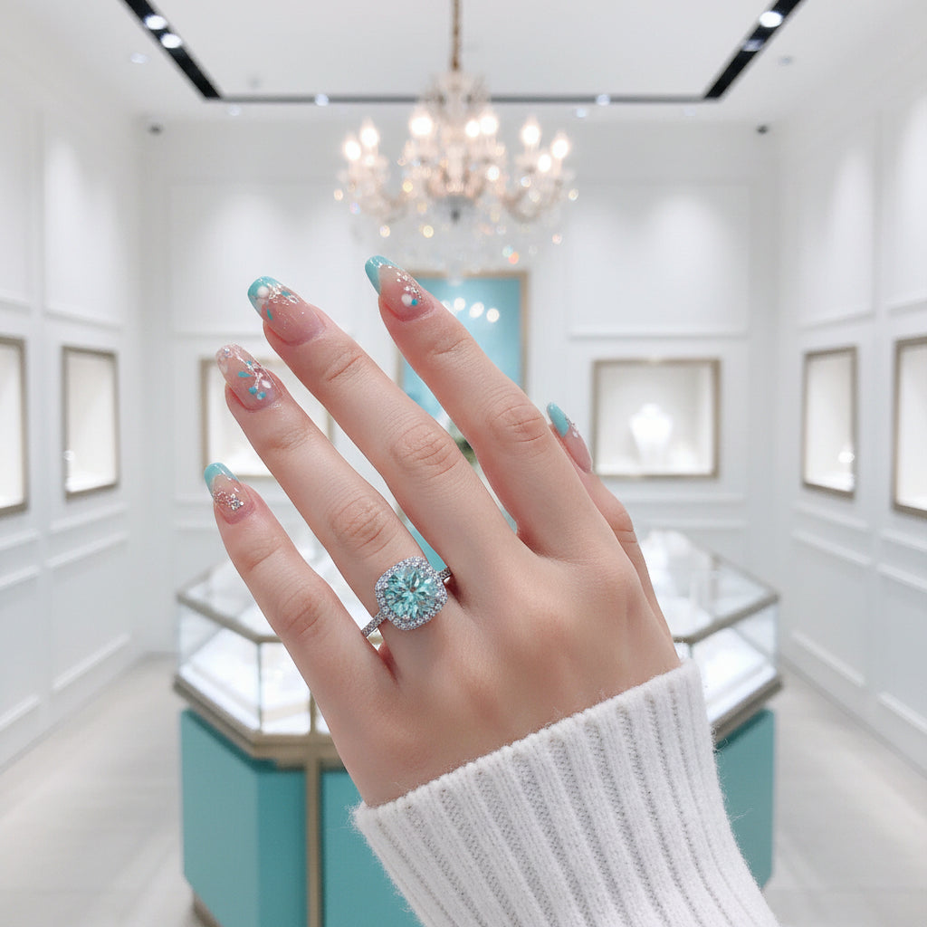 2.0 Ct Blue Green Round Diamond Halo Engagement Ring-Evani Jewelry