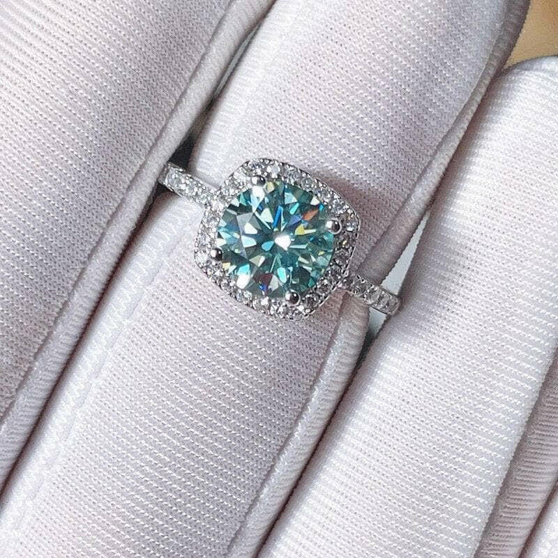 2.0 Ct Blue Green Round Diamond Halo Engagement Ring-Evani Naomi Jewelry