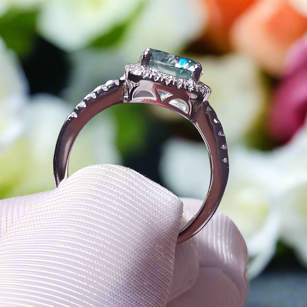 2.0 Ct Blue Green Round Diamond Halo Engagement Ring-Evani Naomi Jewelry